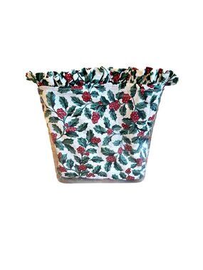 Longaberger Traditional Holly Christmas 100% Cotton Square Fabric Basket Liner